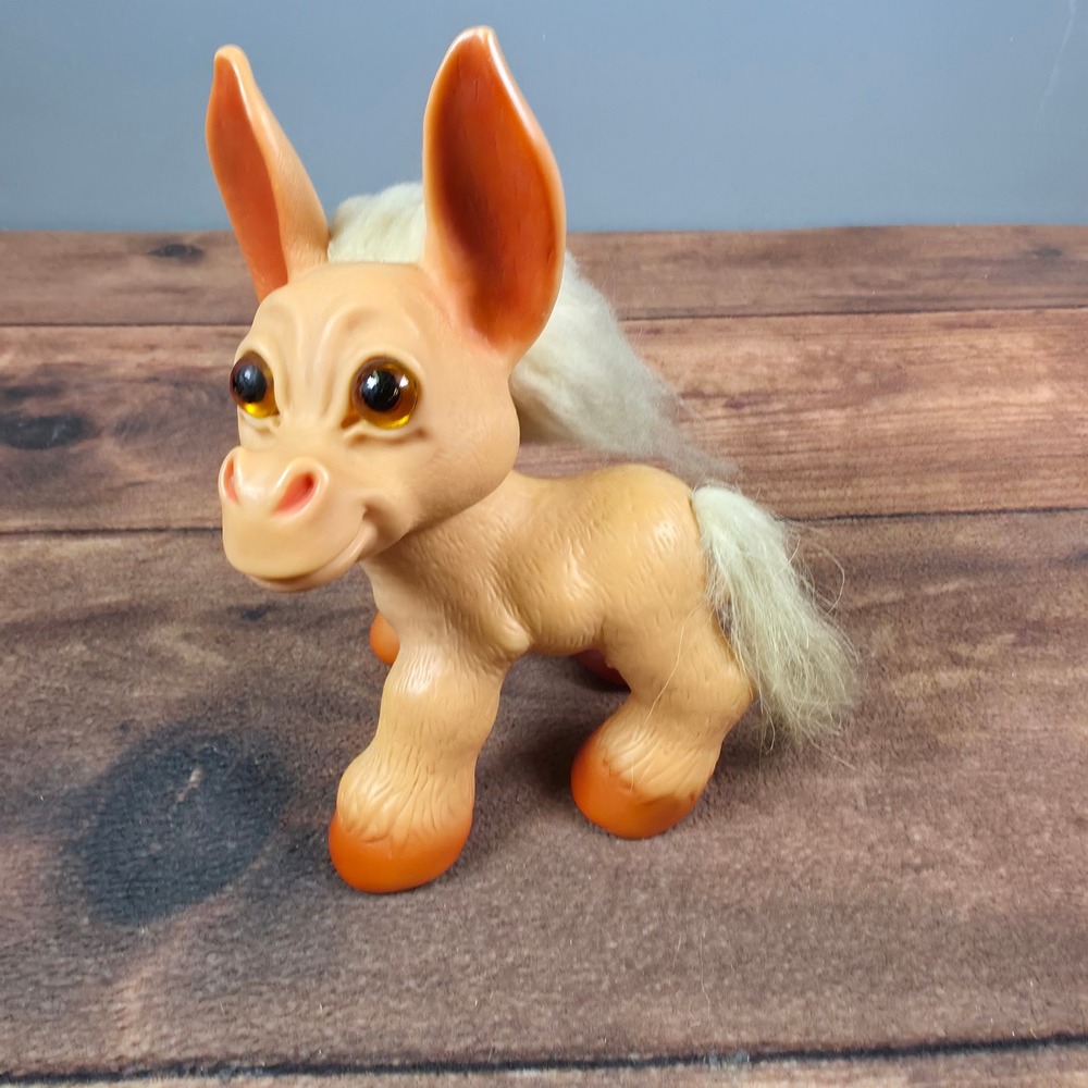 Vintage 1964 DAM Things Donkey Troll Doll 7" Amber Glass Eyes Rare Denmark